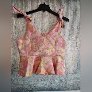 TCEC Pink and Green Peplum Floral Top Sz-L